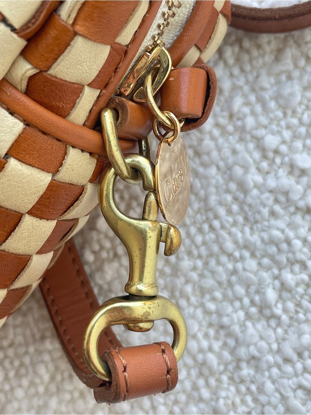 Clare V. Midi Sac Crossbody in Natural & Cream Woven Checker - Picture 7 of 12
